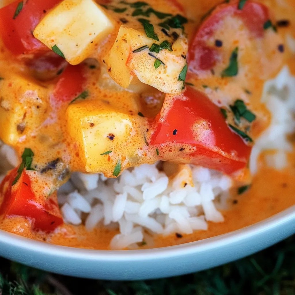 Paprika-Sahne-Hähnchen mit Reis