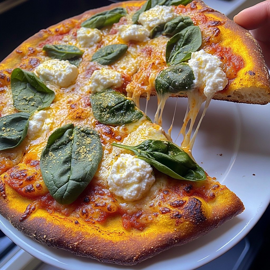Pizza mit Spinat und Ricotta
