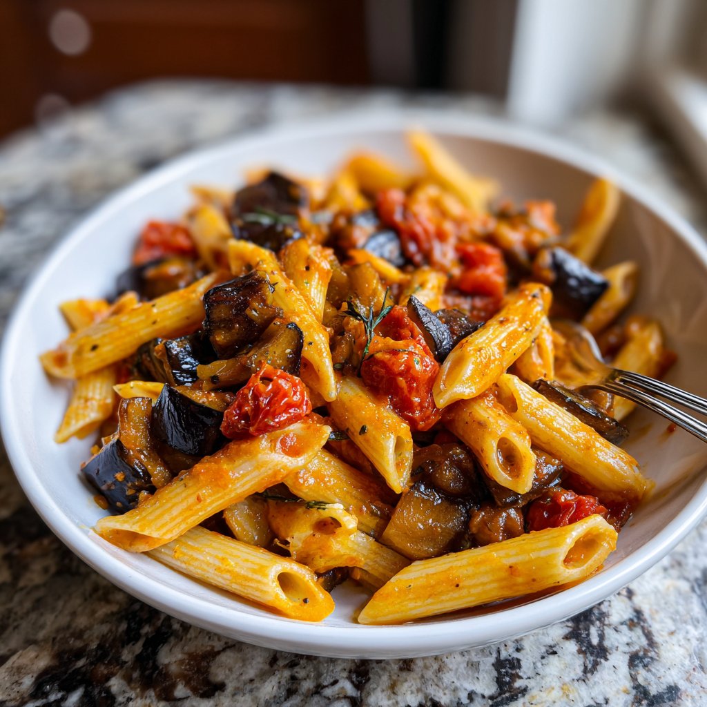 Penne mit Auberginen und Tomatensauce