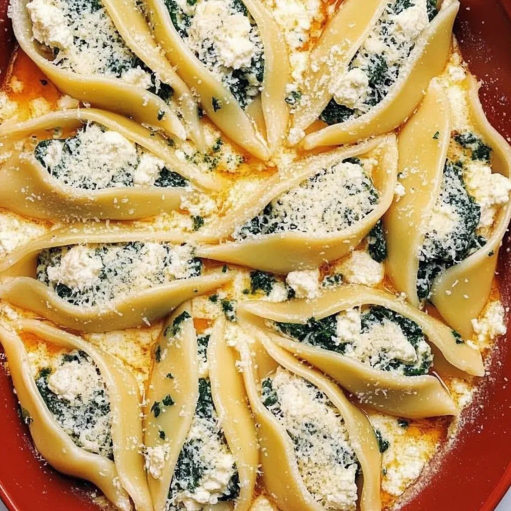 Mit Ricotta und Spinat gefüllte Nudelmuscheln