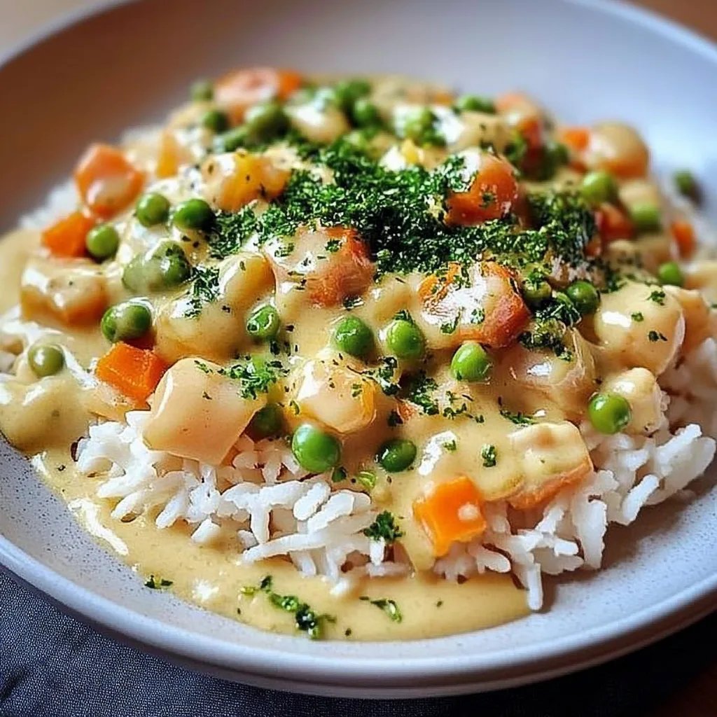 Reis mit Gemüse-Frischkäse-Sauce