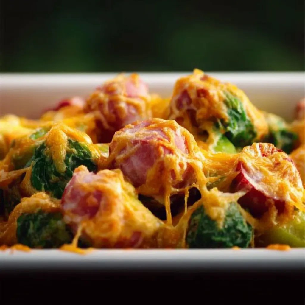 Rosenkohl-Hack-Auflauf auf Kartoffelpüree