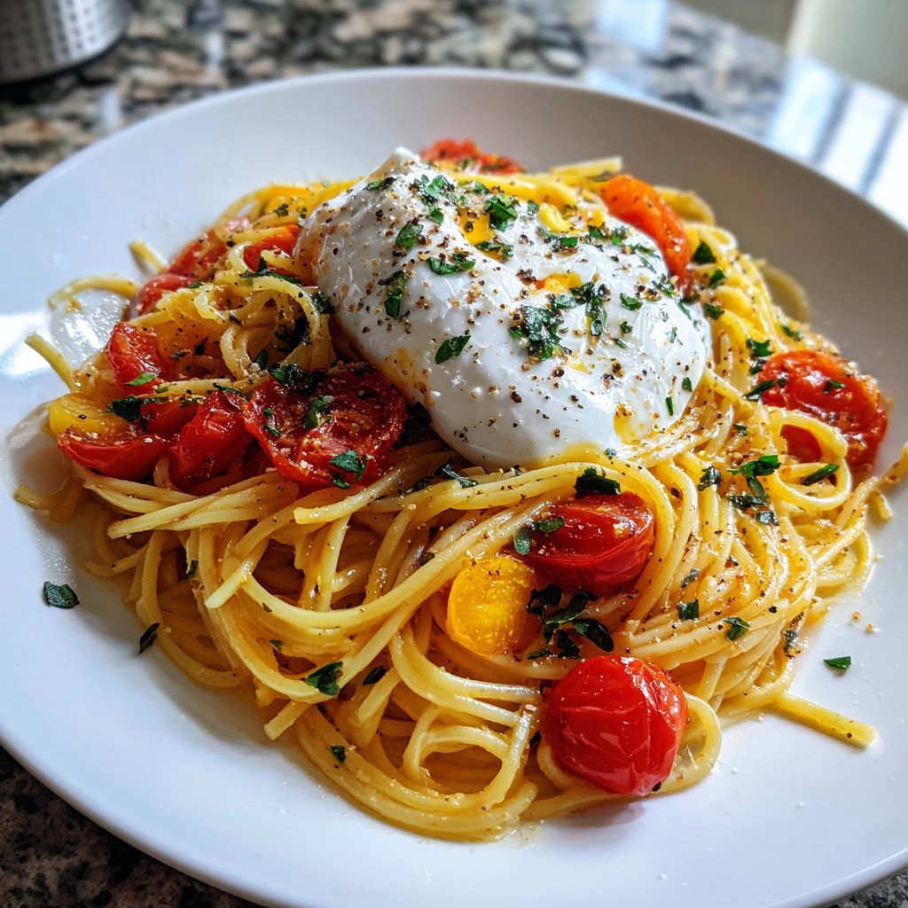 Spaghetti mit Tomaten und Burrata